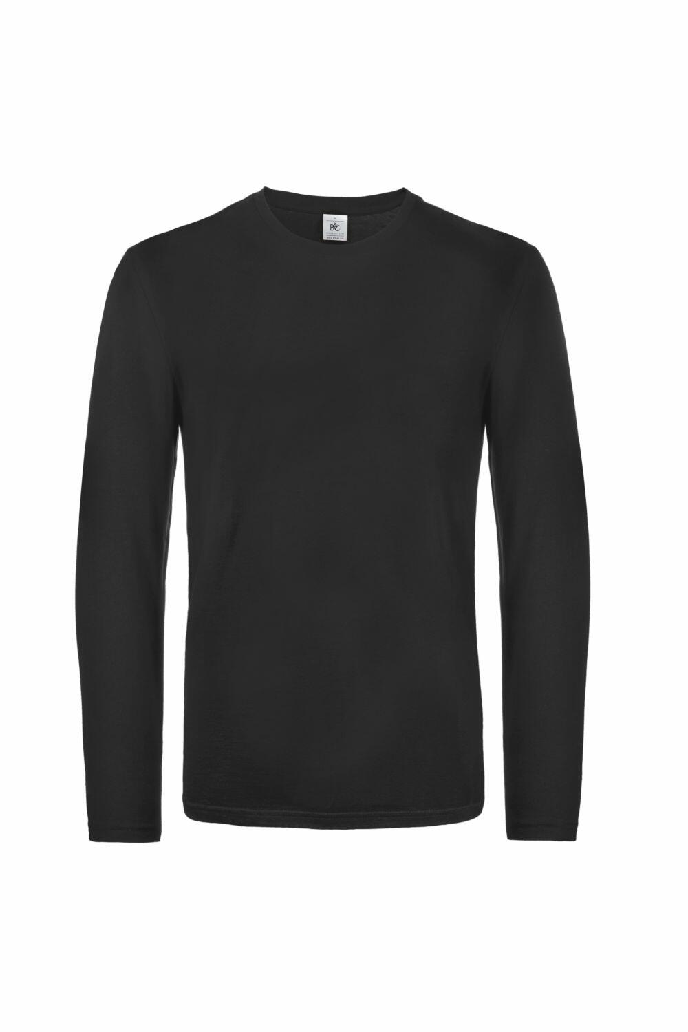 The BA221 long-sleeve shirt by B&C Collection, in plain black, is displayed against a white background.