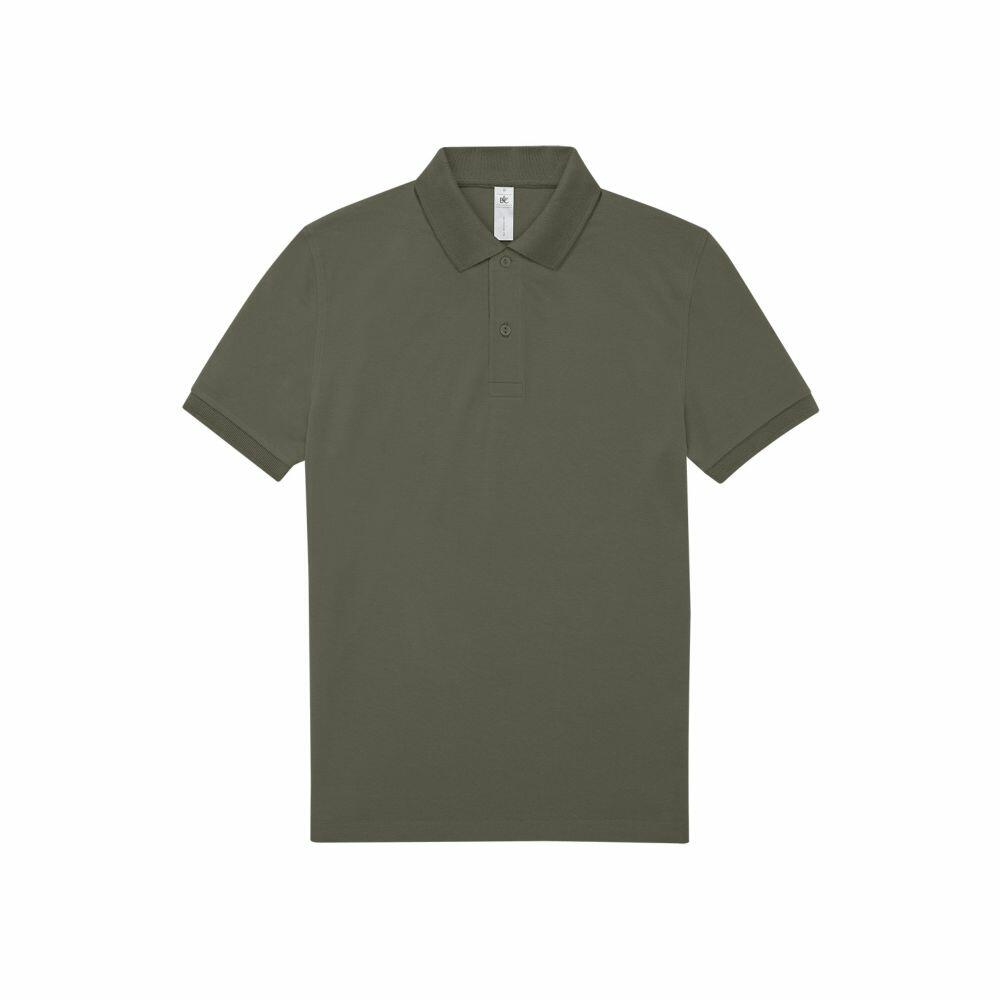 A plain olive green polo shirt from B&C Collection, known as BA261, featuring short sleeves and a collar, displayed against a white background. The shirt includes a button-up placket with two buttons.