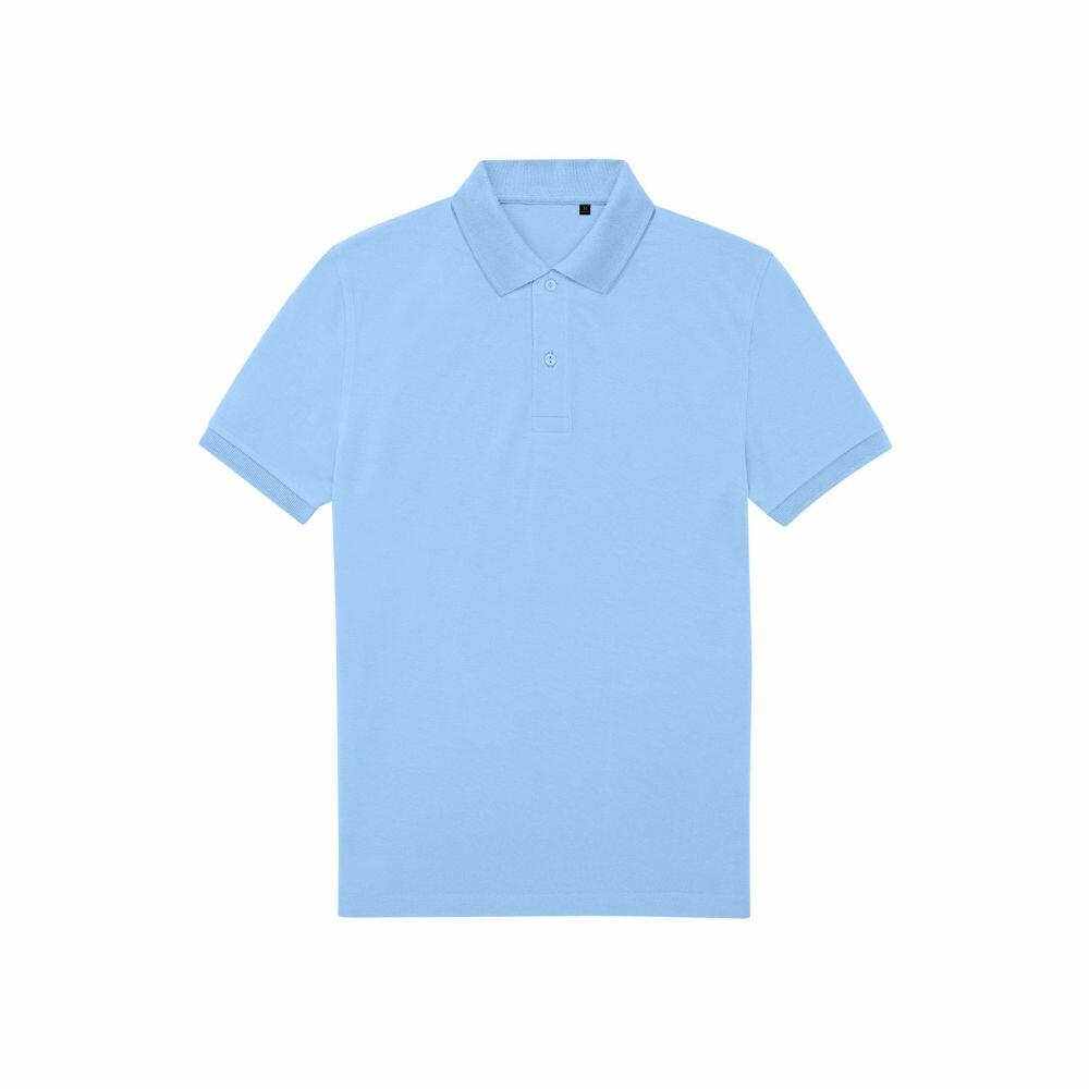 The BA265 by B&C Collection is a light blue polo shirt featuring short sleeves, a classic collar, and a three-button placket. It is displayed against a plain white background.