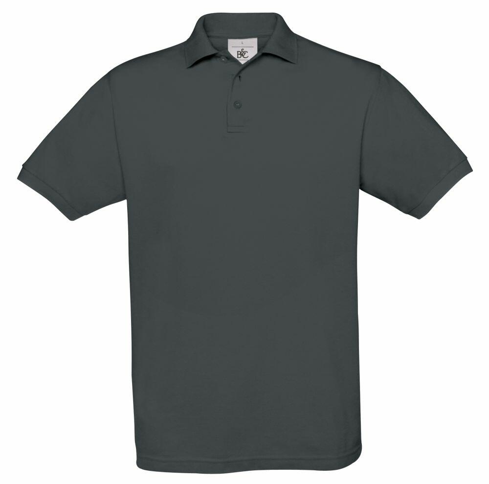 A B&C Collection BA301 short-sleeve polo shirt in dark green, featuring a collar and buttons.