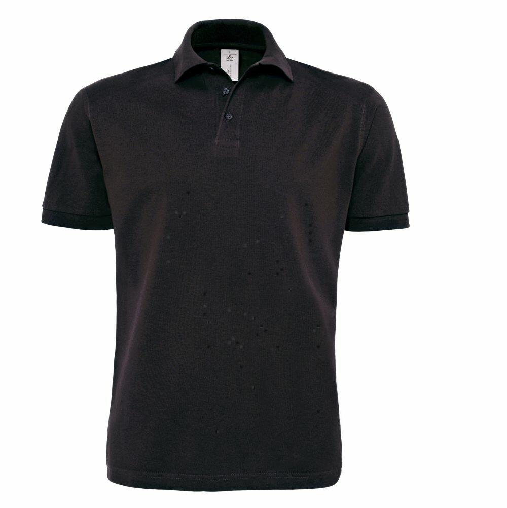 The B&C Collection BA305 is a plain black polo shirt featuring short sleeves and a collar, presented against a white background.