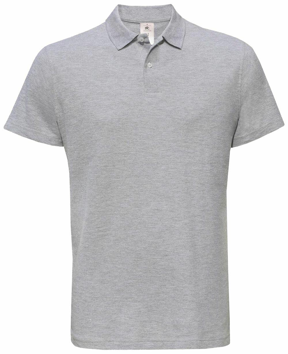The BA306 polo shirt by B&C Collection is presented on a white background, showcasing its plain grey color complemented by a collar and short sleeves. The design is simple and classic, featuring two buttons at the neck.