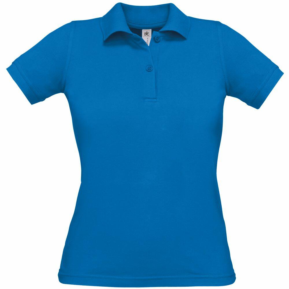 The shirt labeled as BA370 from B&C Collection is a simple blue short-sleeve polo design featuring a collar and three buttons, shown against a white backdrop.