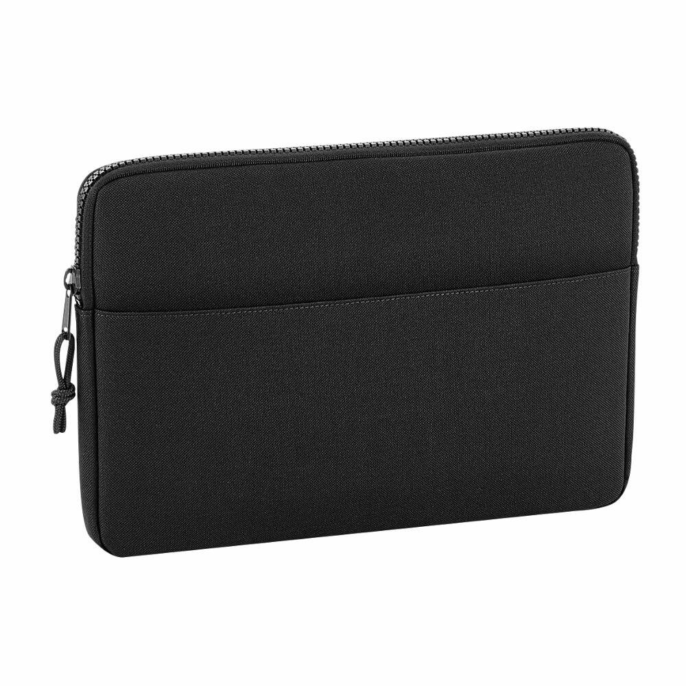 Bagbase BG068 fabric laptop sleeve in black featuring a front pocket and zipper.