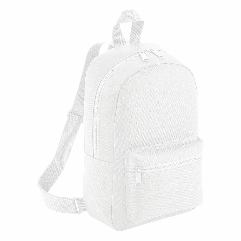 The BG153 by Bagbase is a minimalist, white backpack featuring a main compartment, a front pocket, and adjustable straps.
