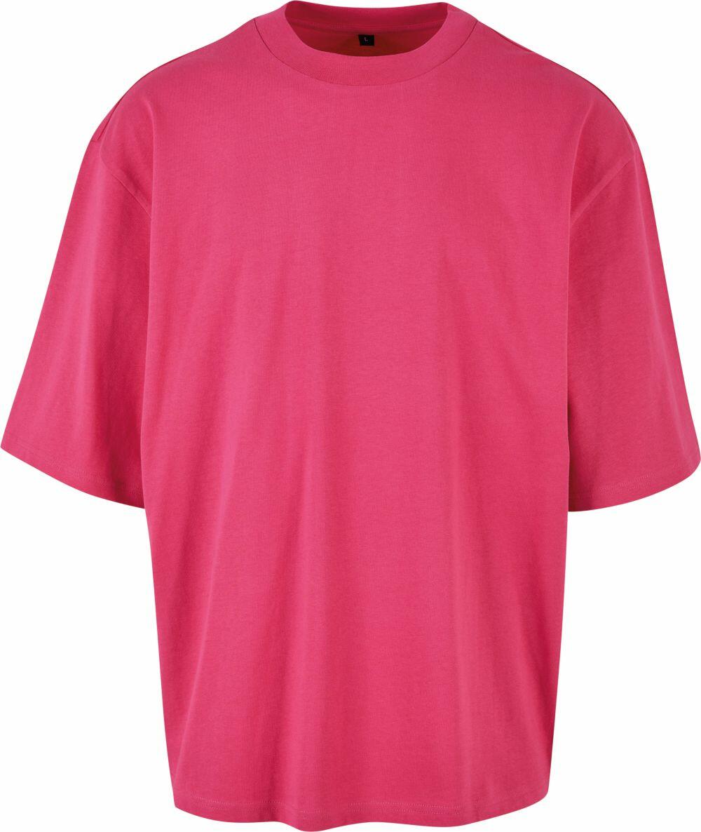 BY256 oversized T-shirt in bright pink from Build Your Brand, displayed on a white background.