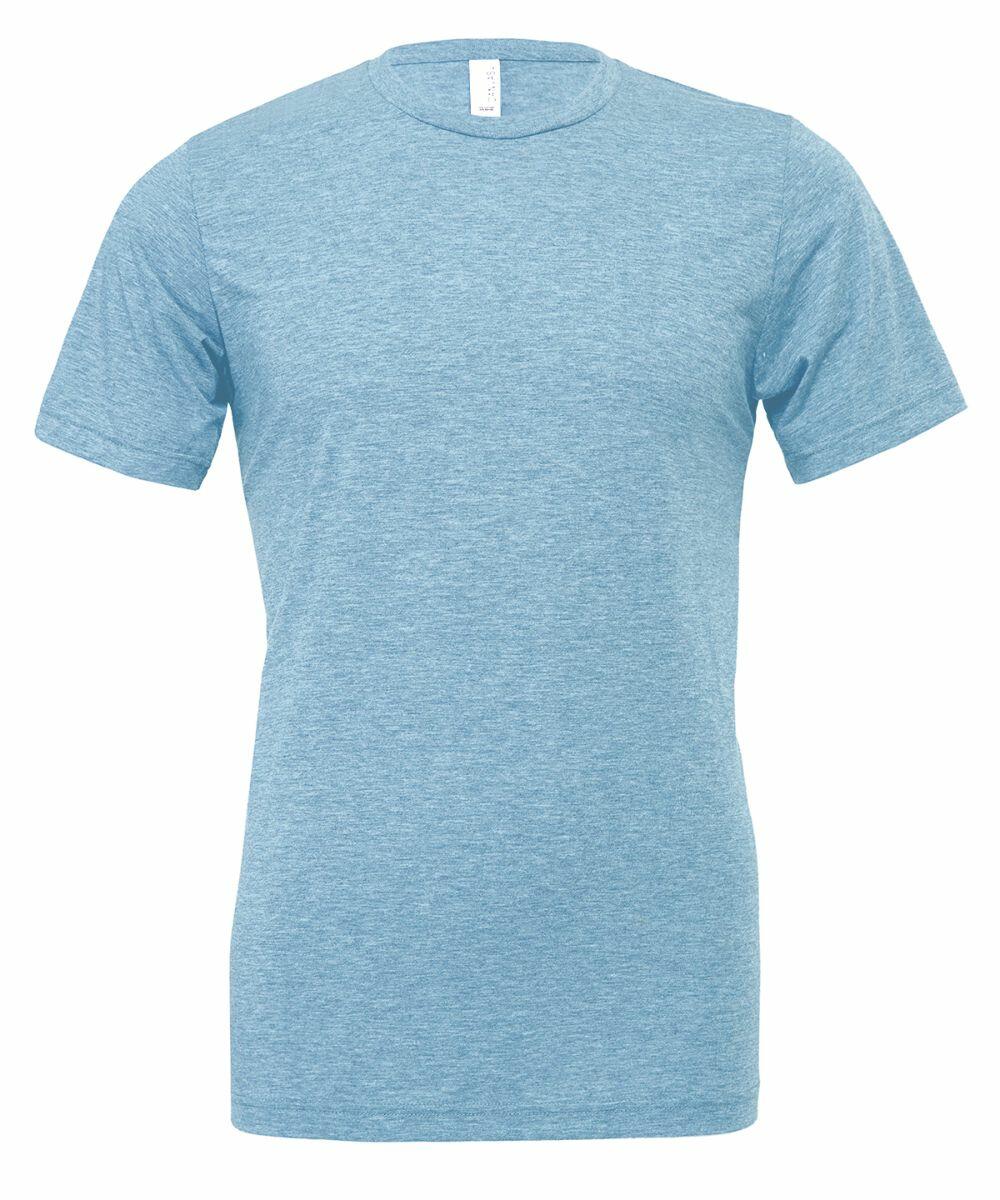 A Bella + Canvas CV003 short-sleeved t-shirt in plain blue displayed on a white background.