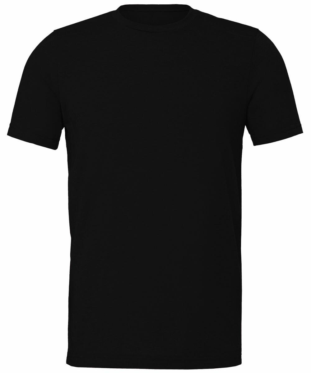 A short-sleeved plain black T-shirt from Bella + Canvas, displayed on a white background.