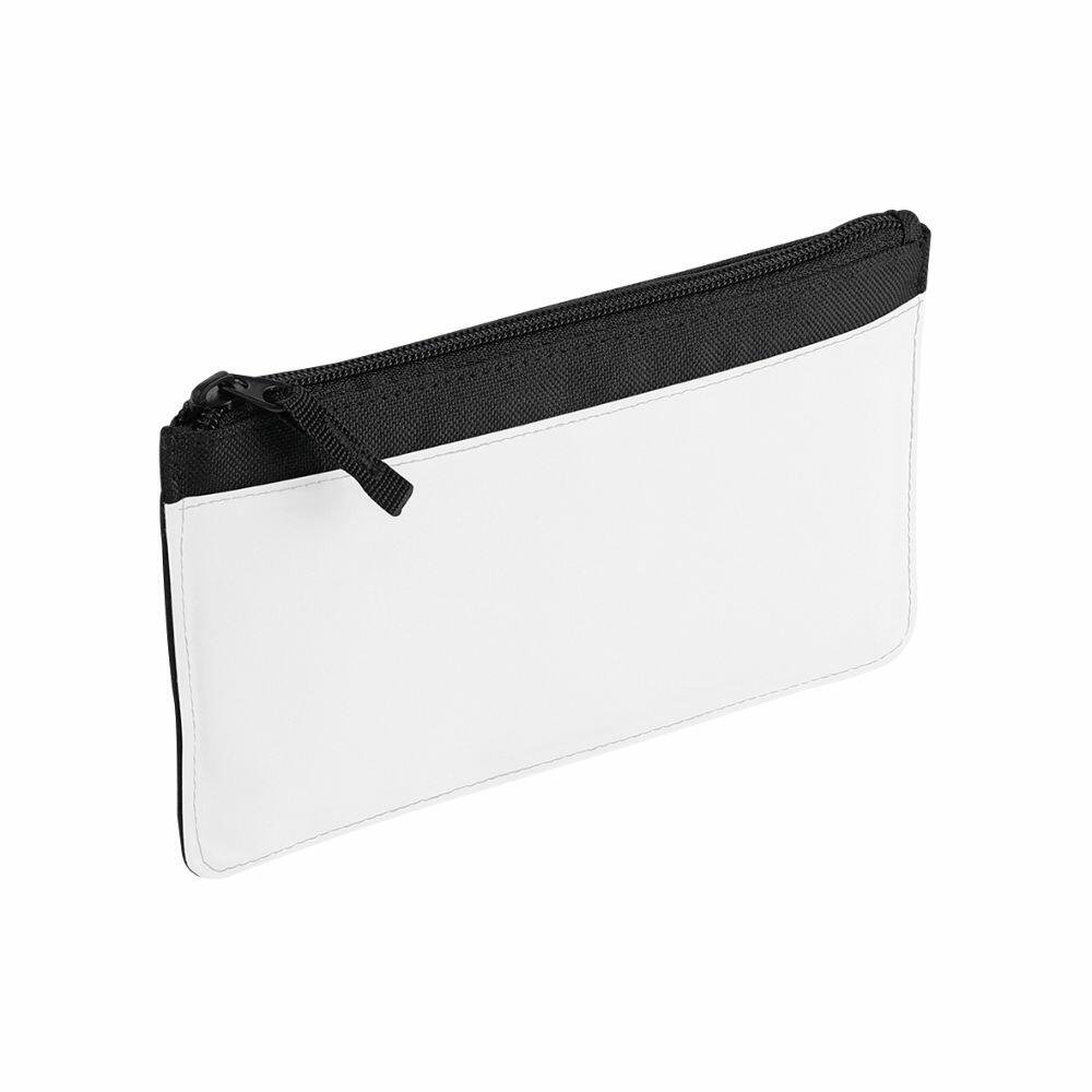 A Bagbase BG944 white zippered pouch featuring a black zipper and trim.