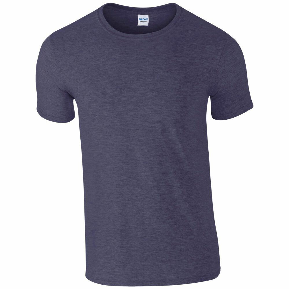 The GD001 by Gildan is a dark blue T-shirt featuring short sleeves and a round neckline, showcased against a white background.