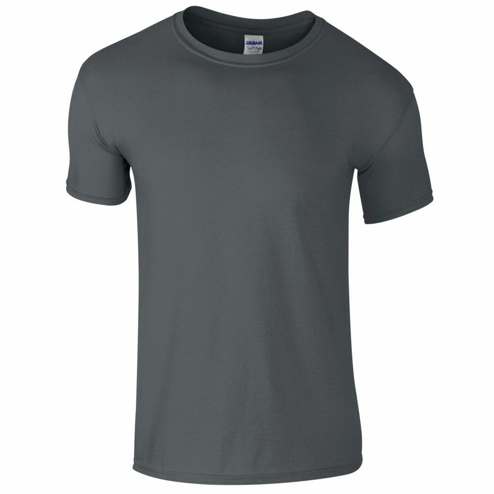 A plain dark gray short-sleeve T-shirt by Gildan, product GD01B.