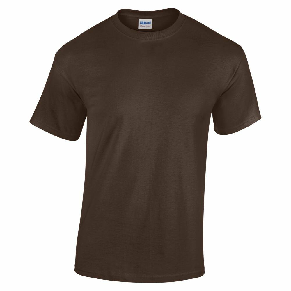 A plain dark brown T-shirt, model GD05B by Gildan, is displayed against a white background. The shirt features short sleeves and a round neckline, with the small Gildan brand label visible at the back of the collar.