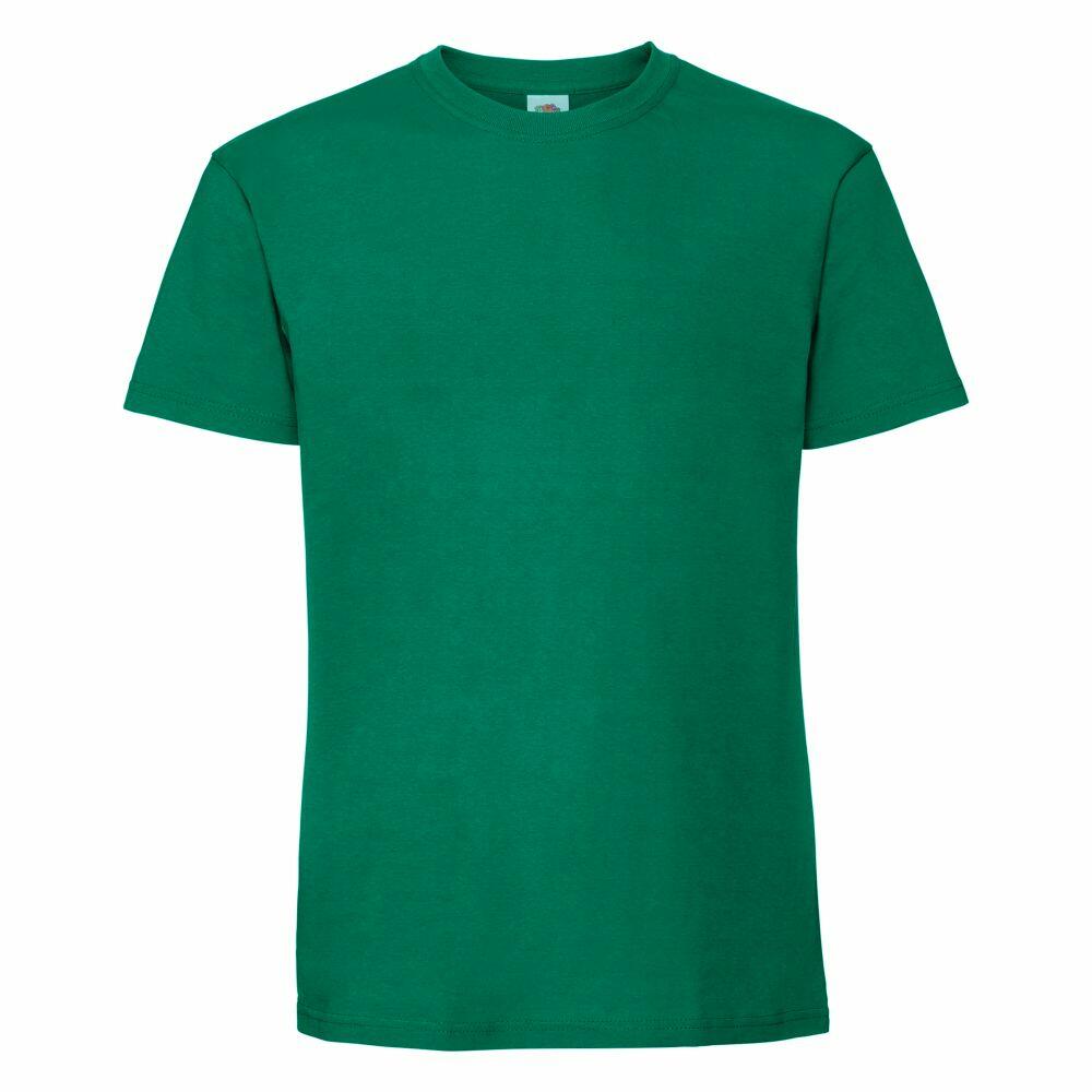 The SS422 from Fruit of the Loom is a short-sleeved, plain green T-shirt with a round neckline, displayed on a white background.