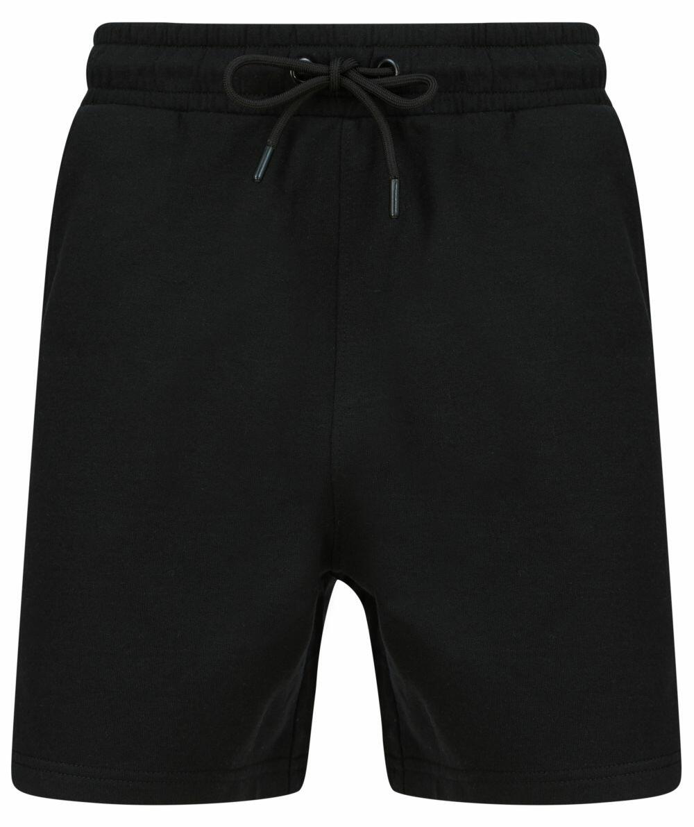 Skinnifit SF432 black drawstring shorts with an elastic waistband, displayed against a white background.