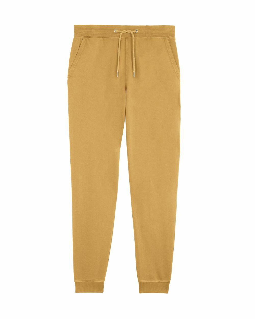 SX100 jogger pants by Stanley/Stella, featuring a drawstring waist and side pockets, showcased in yellow and laid flat on a white background.