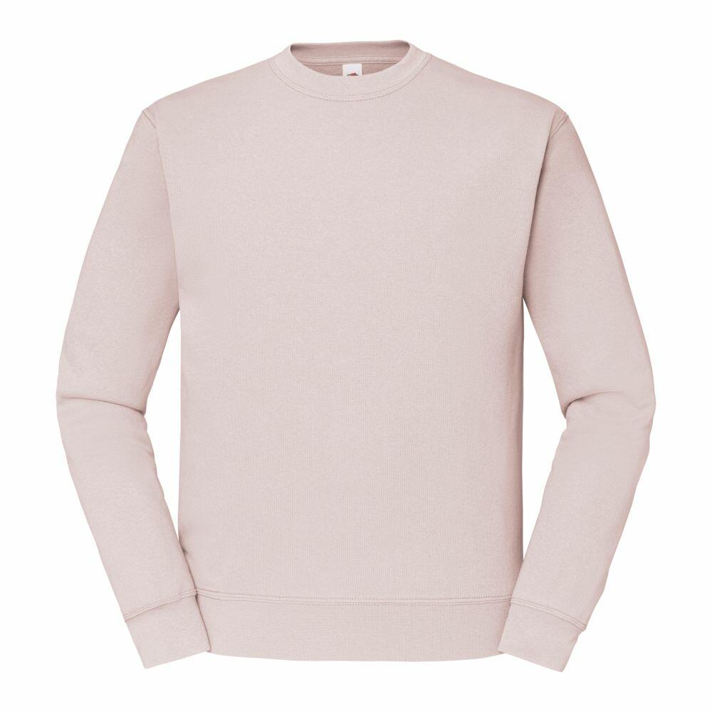 The SS200 sweatshirt by Fruit of the Loom is shown on a white background, featuring a plain, long-sleeve design in light beige with a crew neck. It boasts a simple and minimalist style without any visible logos or markings.