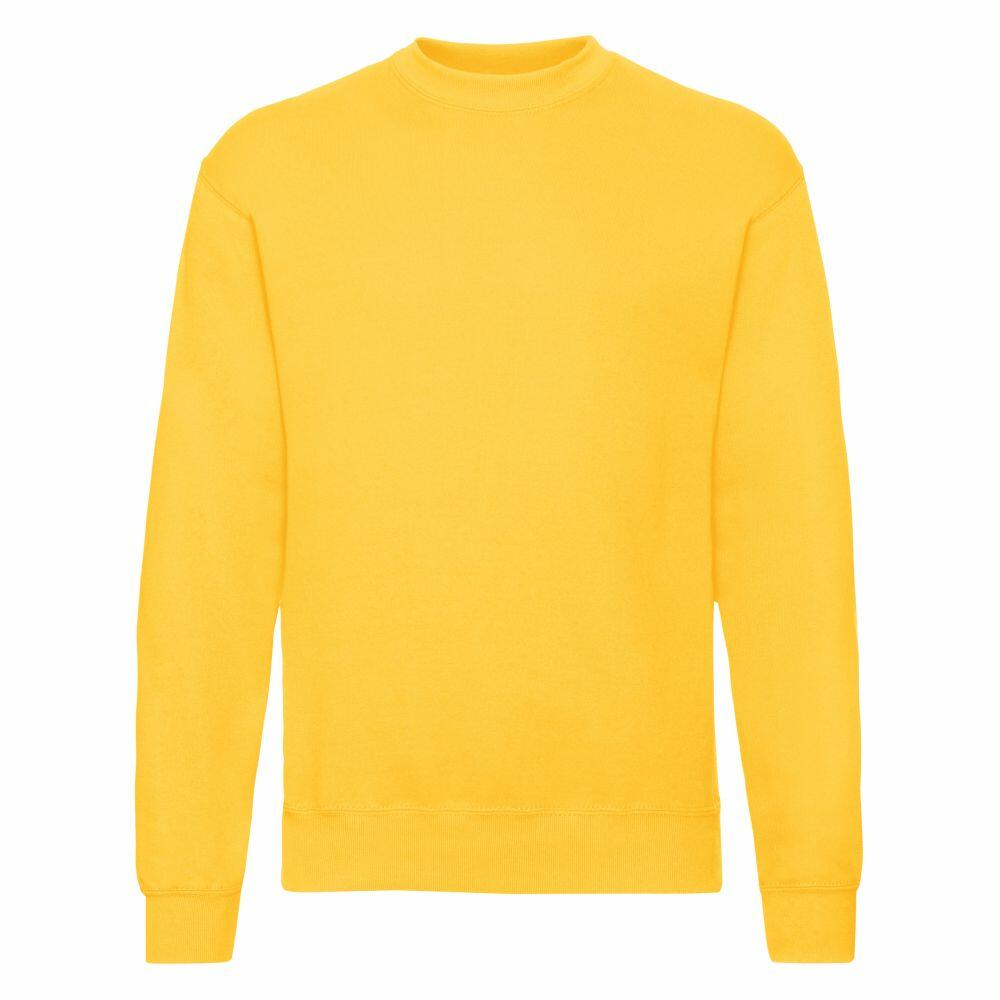 Product SS200 by Fruit of the Loom, featuring a plain yellow sweatshirt with long sleeves and a round neckline, displayed against a white background.