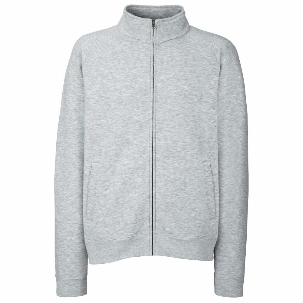 The Fruit of the Loom SS226 is a gray zip-up jacket featuring a high collar and front pockets.