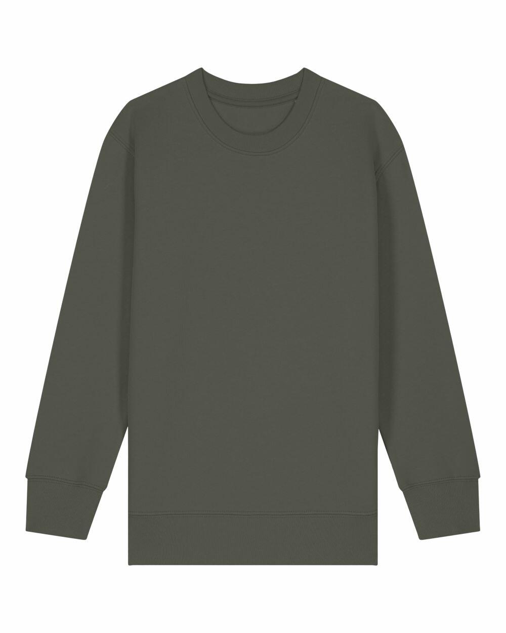 Stanley/Stella's SX704 is a plain olive green sweatshirt featuring long sleeves, ribbed cuffs, and a crew neckline.
