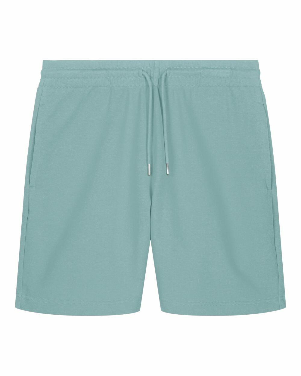Introducing the SX722 shorts by Stanley/Stella, featuring a light teal design with an elastic waistband and drawstring. These shorts come with side pockets and are crafted from a smooth fabric, beautifully showcased against a white background.