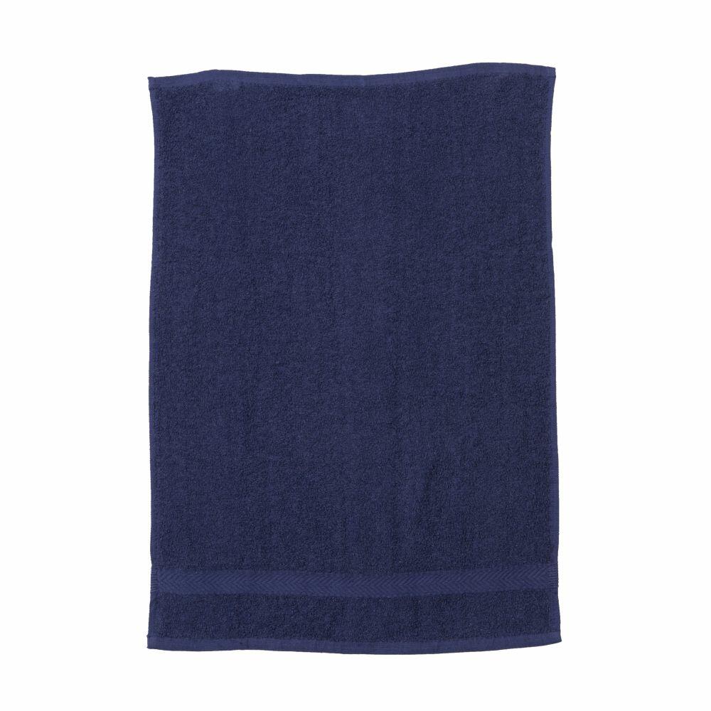 A Towel City TC002, featuring a plain navy blue design, is laid flat on a white background.