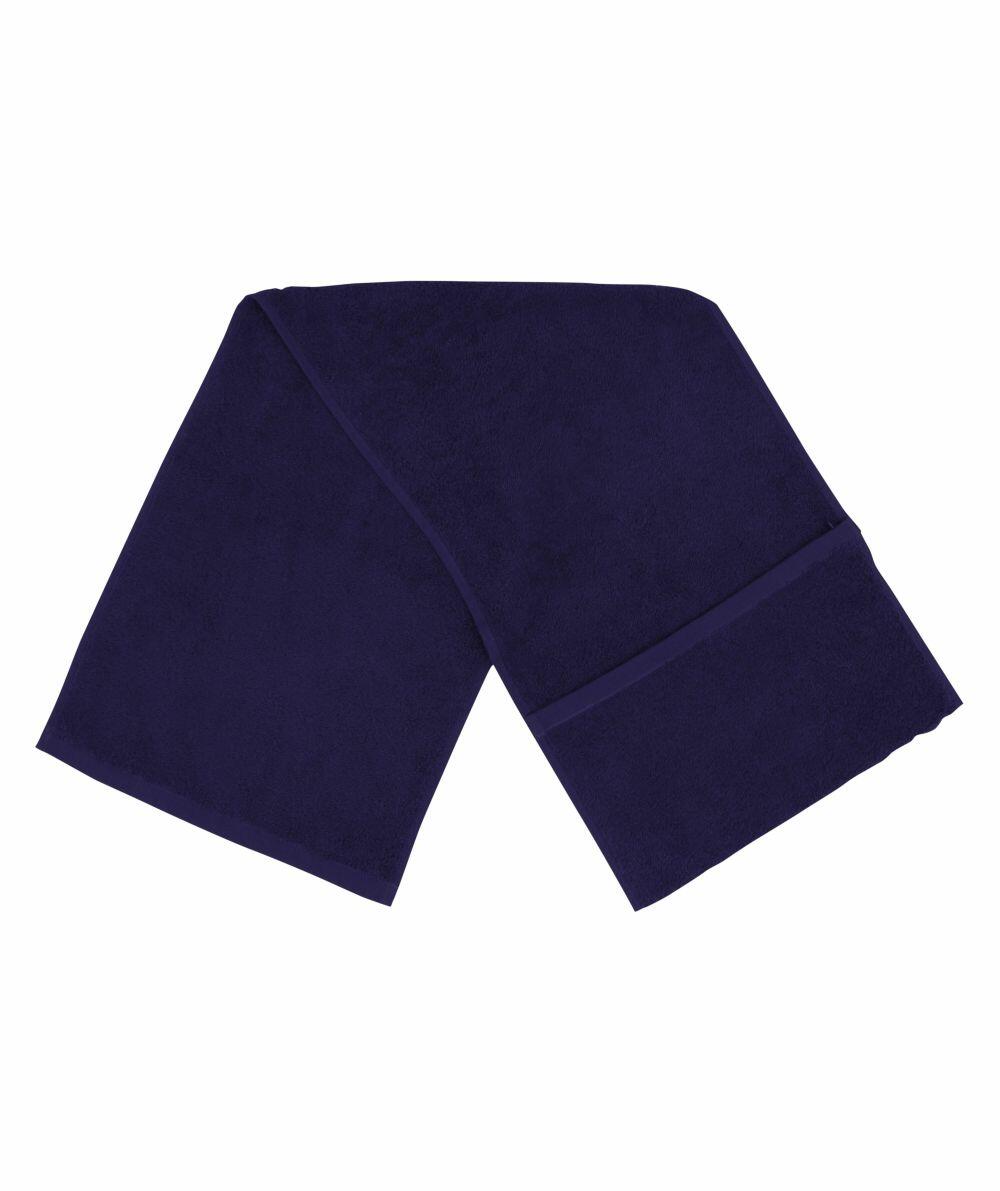 A folded navy blue TC007 from Towel City on a white background.