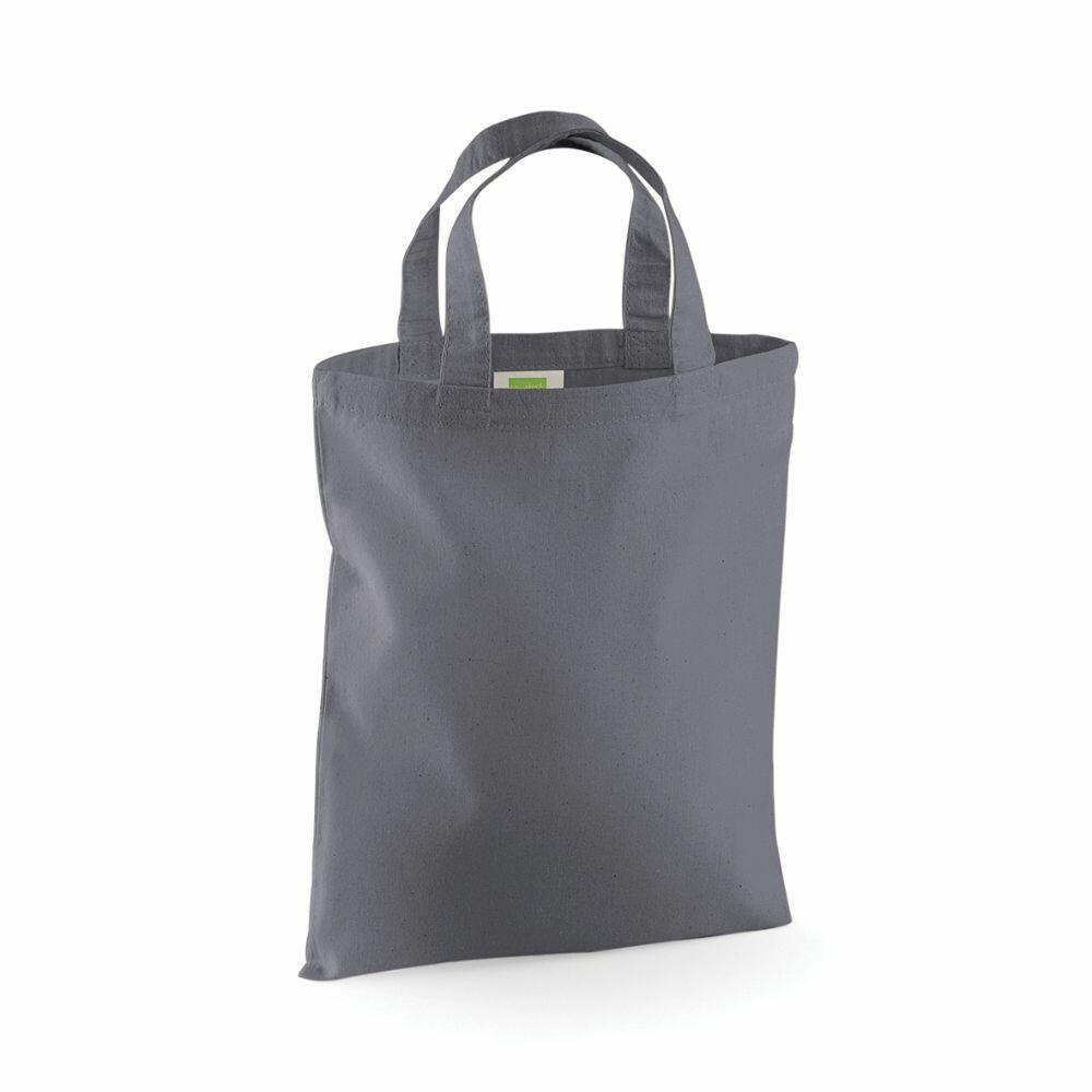 A canvas tote bag in gray with two handles, standing upright on a white background, identified as WM104 and brought to you by Westford Mill.