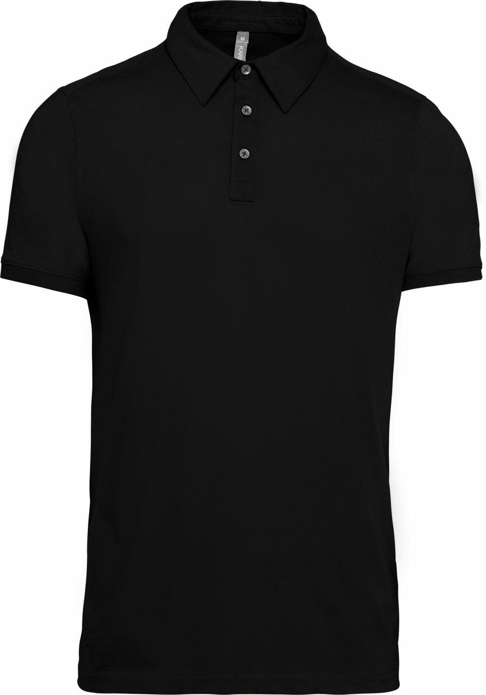 The KB262 by Kariban is a black polo shirt featuring short sleeves and a three-button placket.