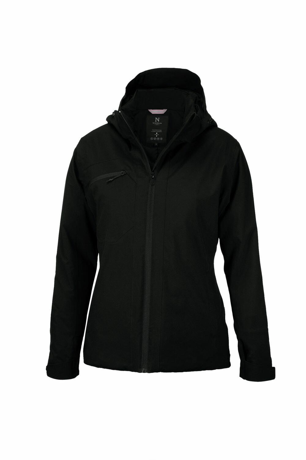 A black Nimbus NB88F hooded jacket with a front zipper and side pocket on a plain white background.