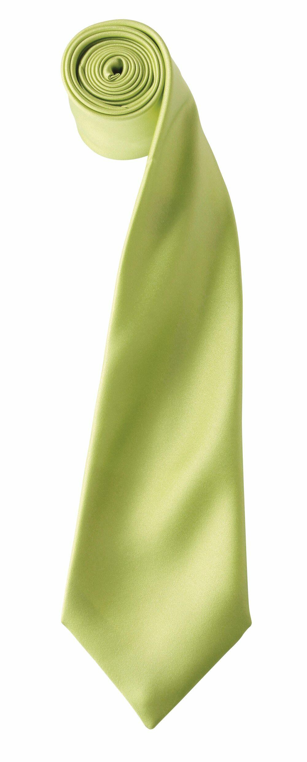 A neatly rolled necktie in lime green with a smooth texture from the Premier brand, product name PR750.
