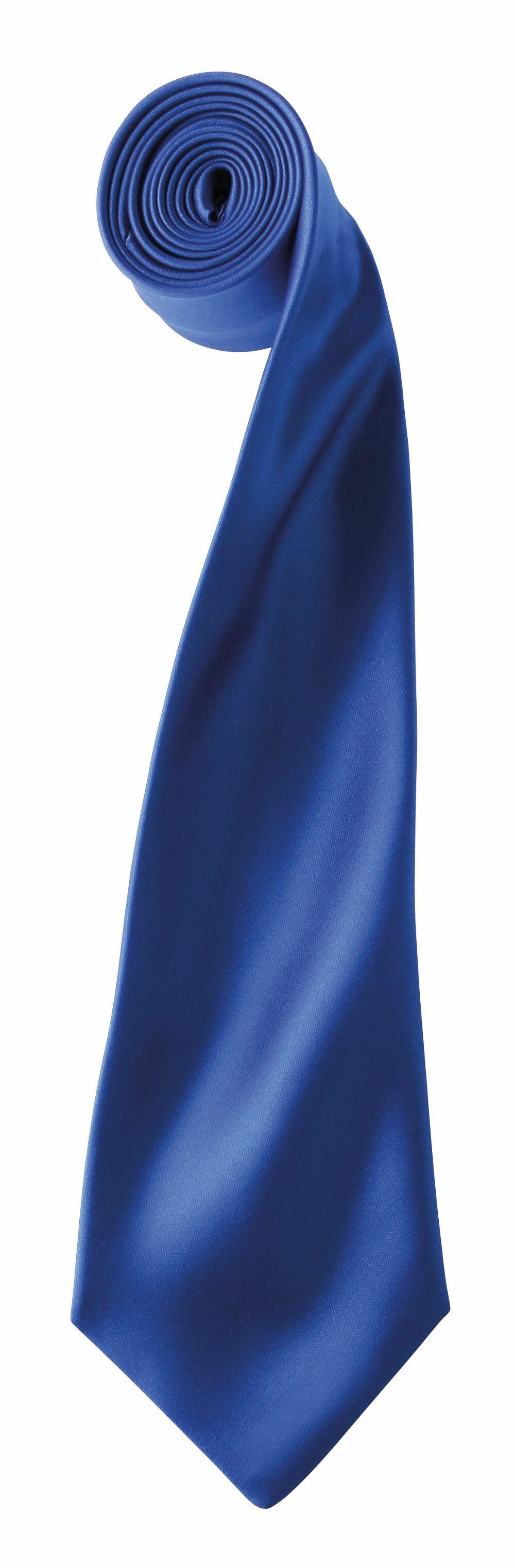 A rolled-up PR750 blue silk tie from Premier with a smooth texture.