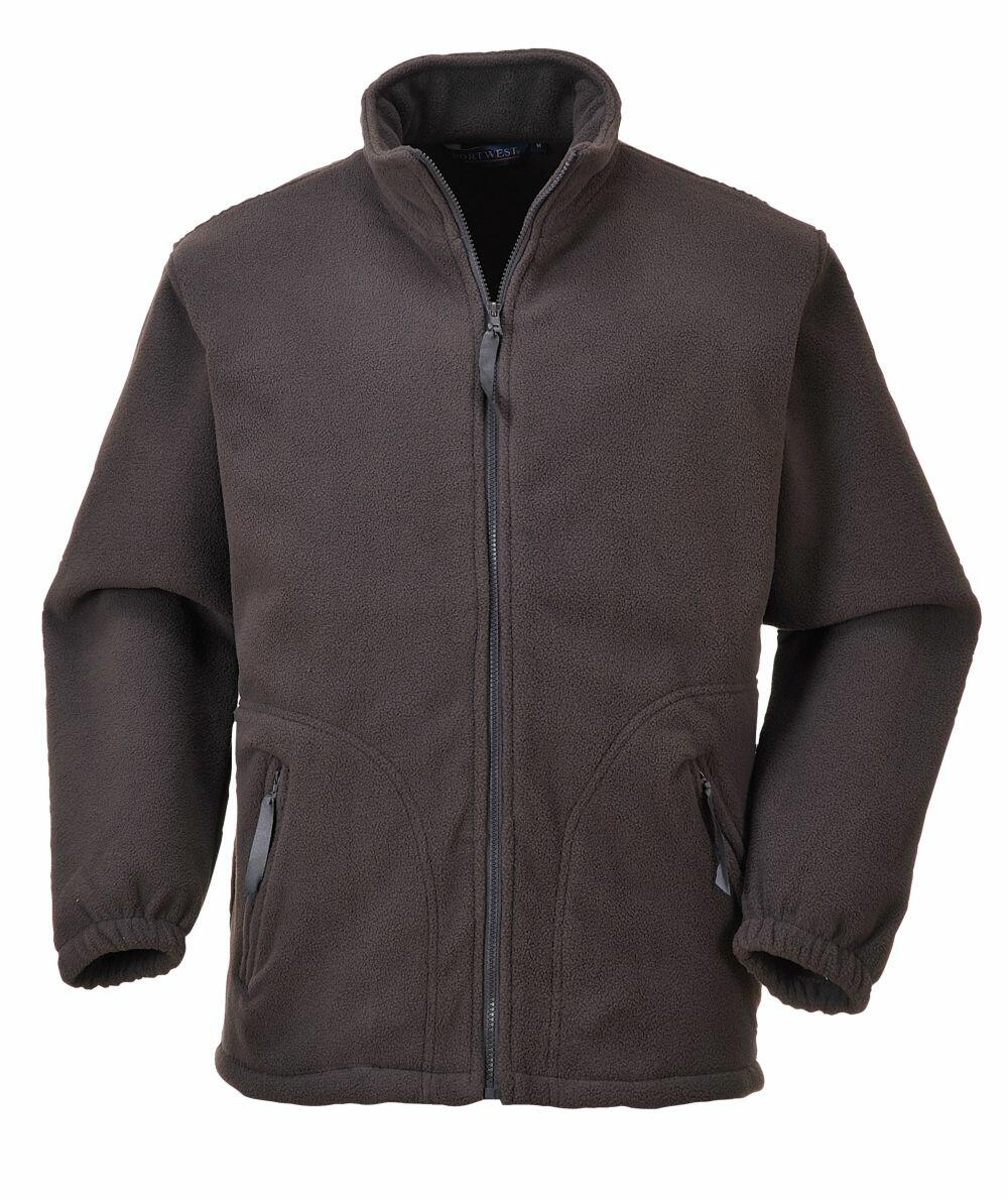 This is the Portwest PW171, a brown fleece jacket featuring a front zipper and two zippered pockets.