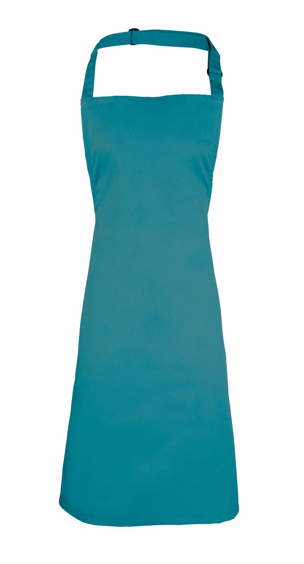 Premier's PR150 apron features a teal color with an adjustable neck strap and a simple design, showcased against a plain white background.