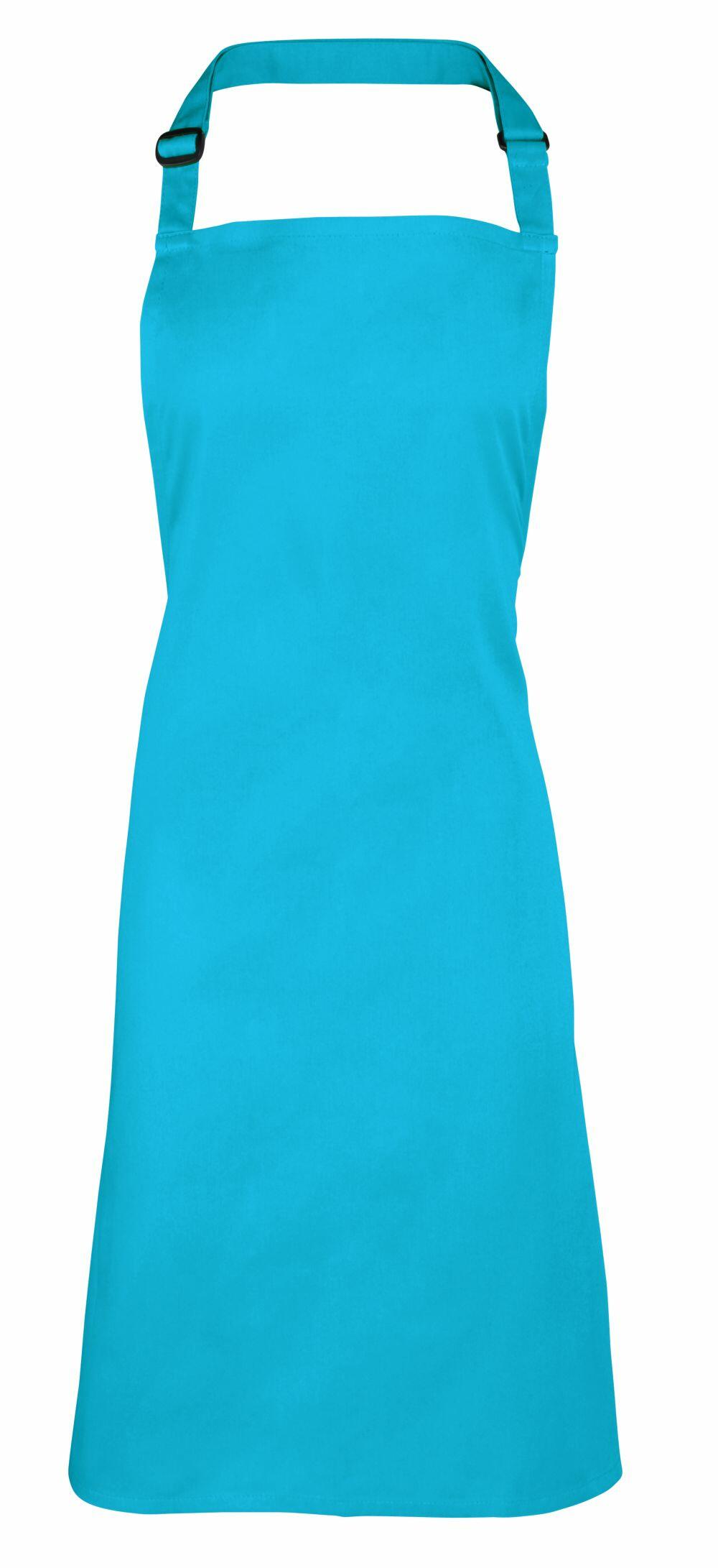 A PR150 apron by Premier, featuring a vibrant blue color with an adjustable neck strap and waist ties, displayed against a plain white background.