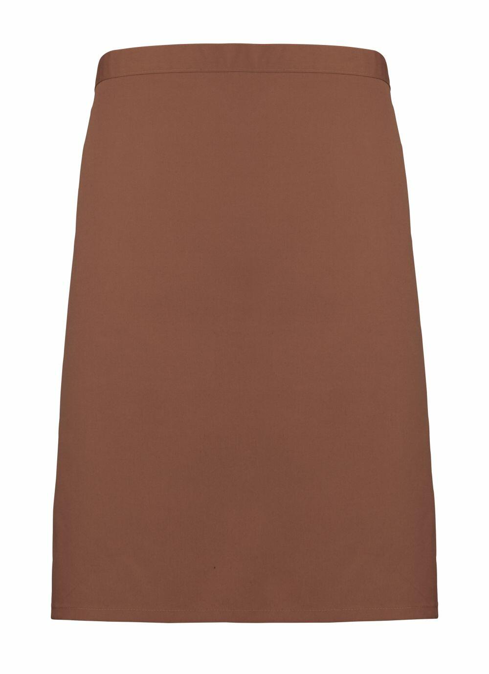 A brown, knee-length, straight-cut PR151 skirt by Premier, featuring a plain design and shown from the front against a white background.