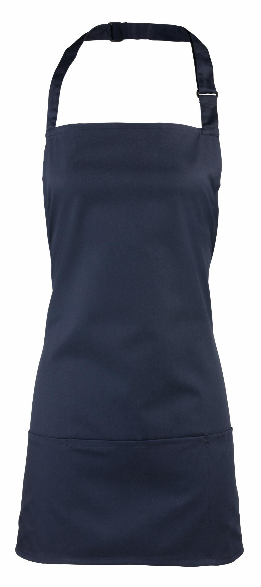 The Premier PR159 is a plain black apron featuring an adjustable neck strap and front pockets, perfect for cooking or crafting. Its sturdy and durable fabric provides excellent protection against stains and spills, making it suitable for a variety of tasks.