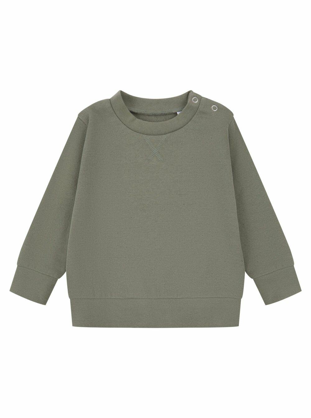Larkwood LW800 olive green sweatshirt featuring long sleeves and button accents on one shoulder.