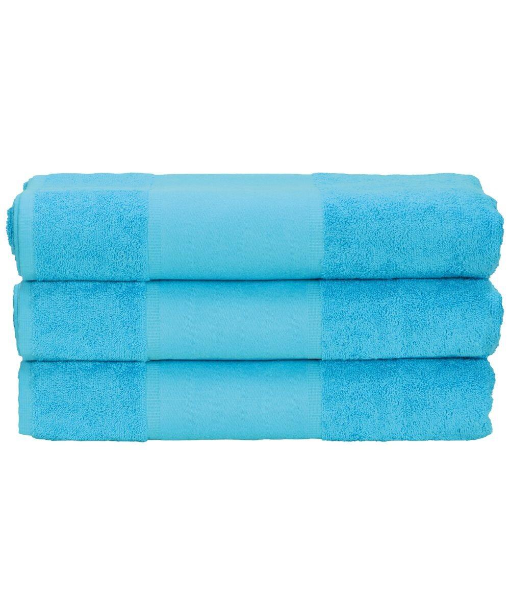 Three stacked AR070 towels by A&R Towels, featuring a straightforward blue design.