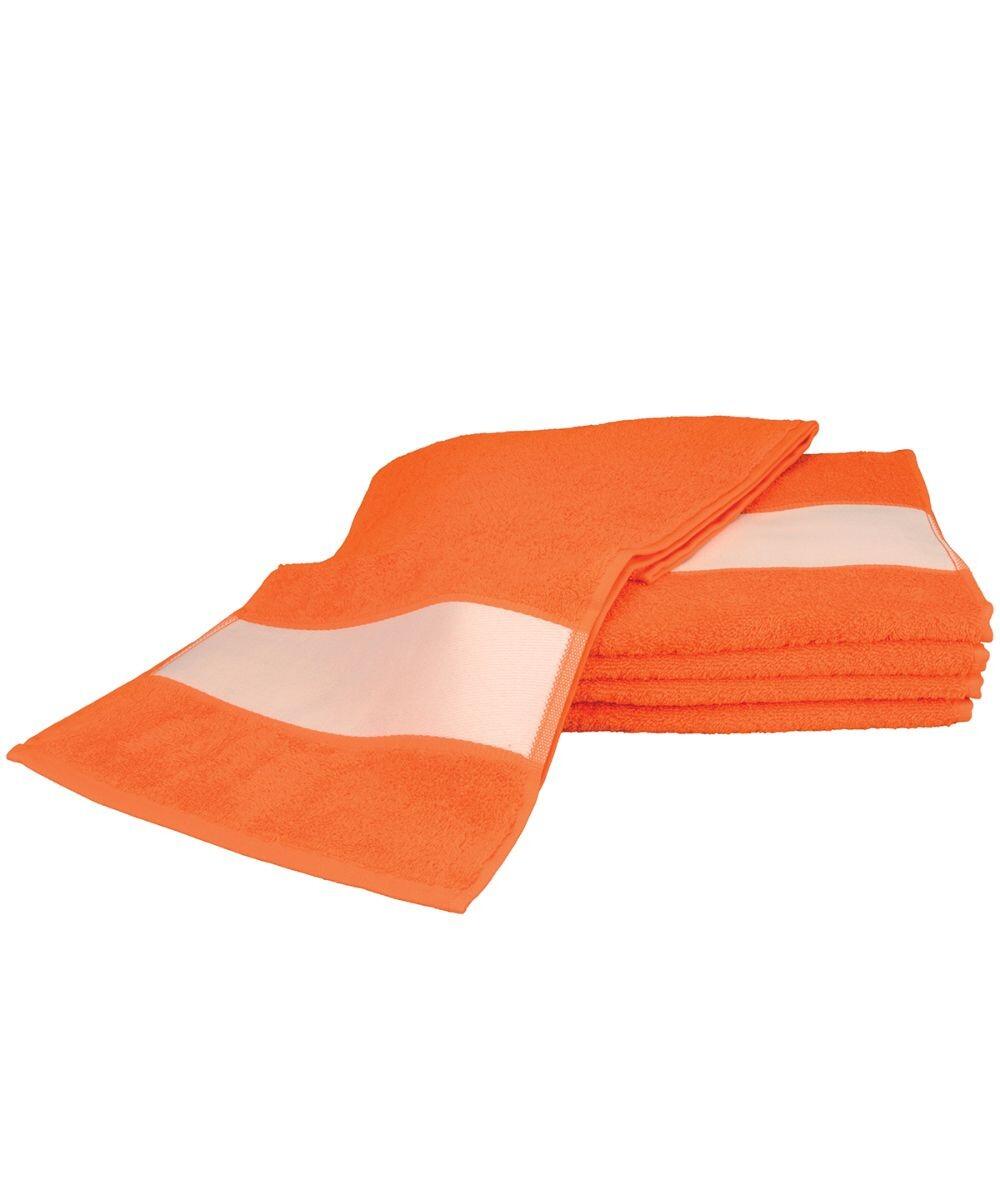 A set of AR083 orange towels with white stripes by A&R Towels.