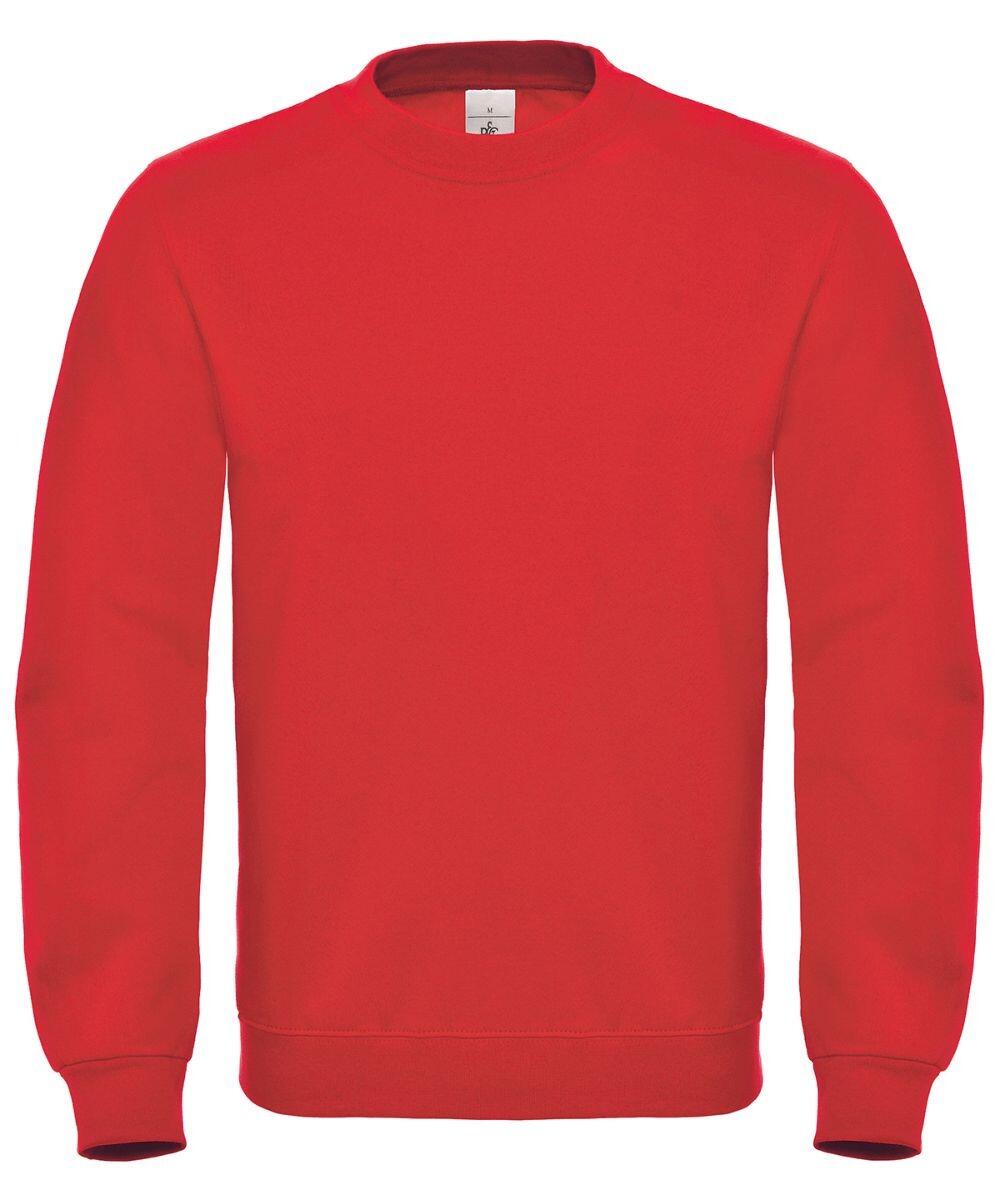 A plain red sweatshirt featuring long sleeves and a crew neck, from the B&C Collection's BA404 line, displayed against a white background.