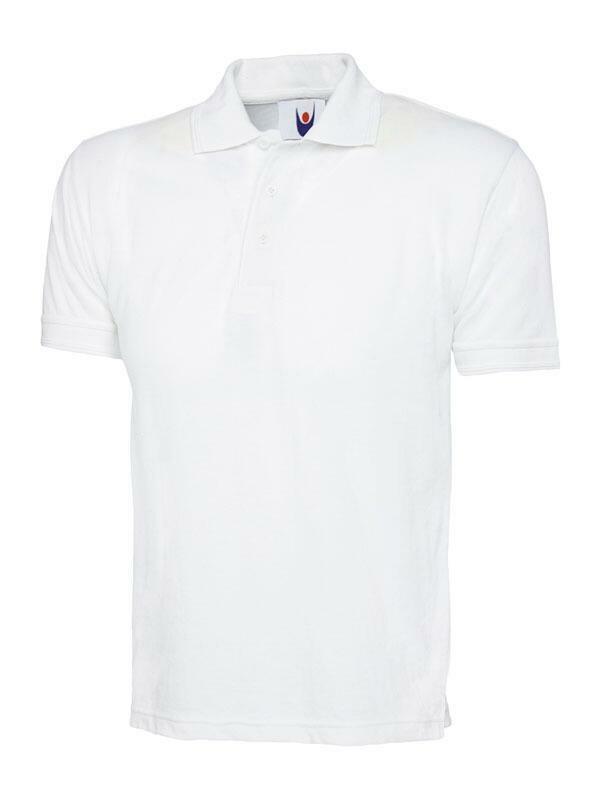 A Uneek UC109 adult unisex essential polo shirt in White