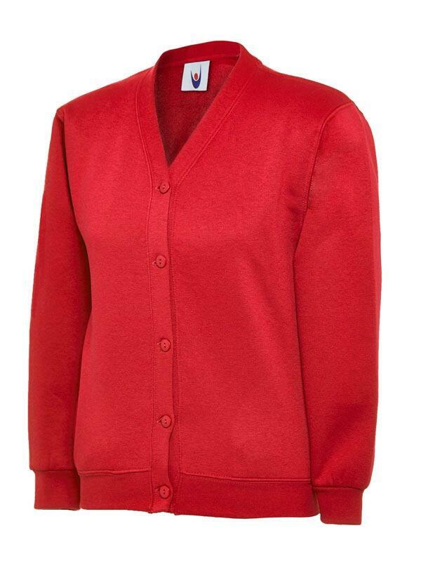 A Uneek UC207 childrens unisex classic  cardigan in Red