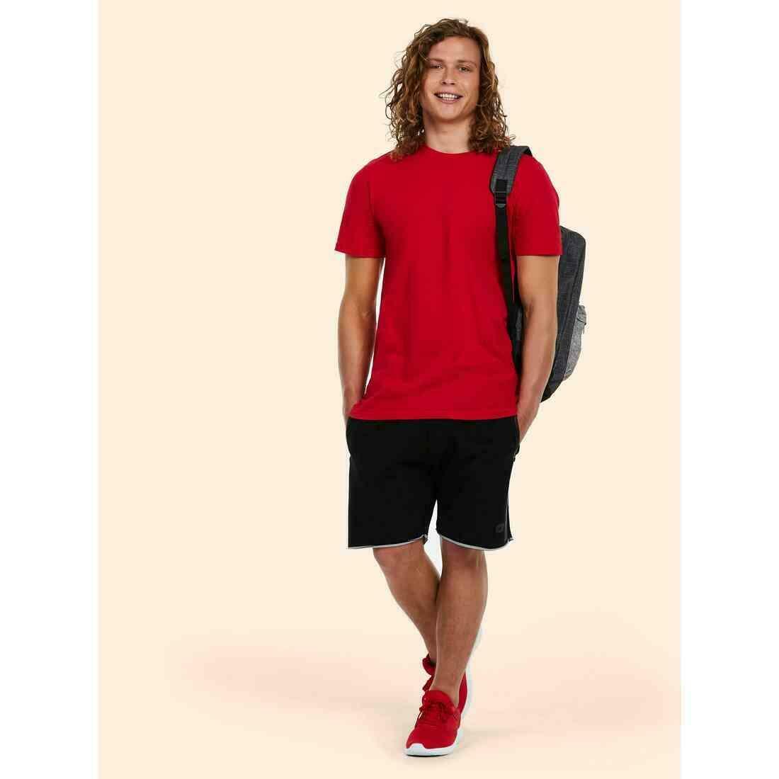 Red top black shorts deals