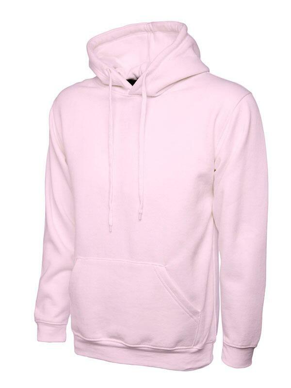 A Uneek UC502 adult unisex classic hooded sweatshirt shirt in Pink