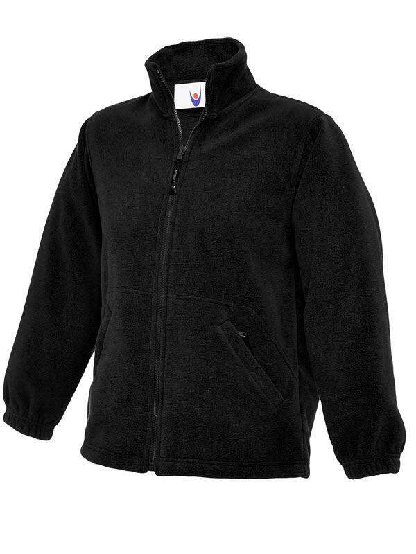 A Uneek UC603 childrens unisex classic full-zip fleece jacket in Black