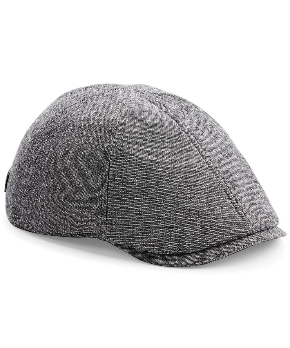 The Beechfield BC621, a grey tweed flat cap featuring a short brim, is displayed against a white background.