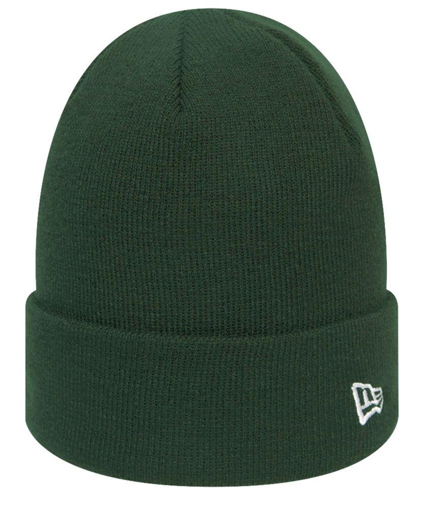 A New Era NE002 dark green knit beanie featuring a folded cuff and a discreet white logo on the side.