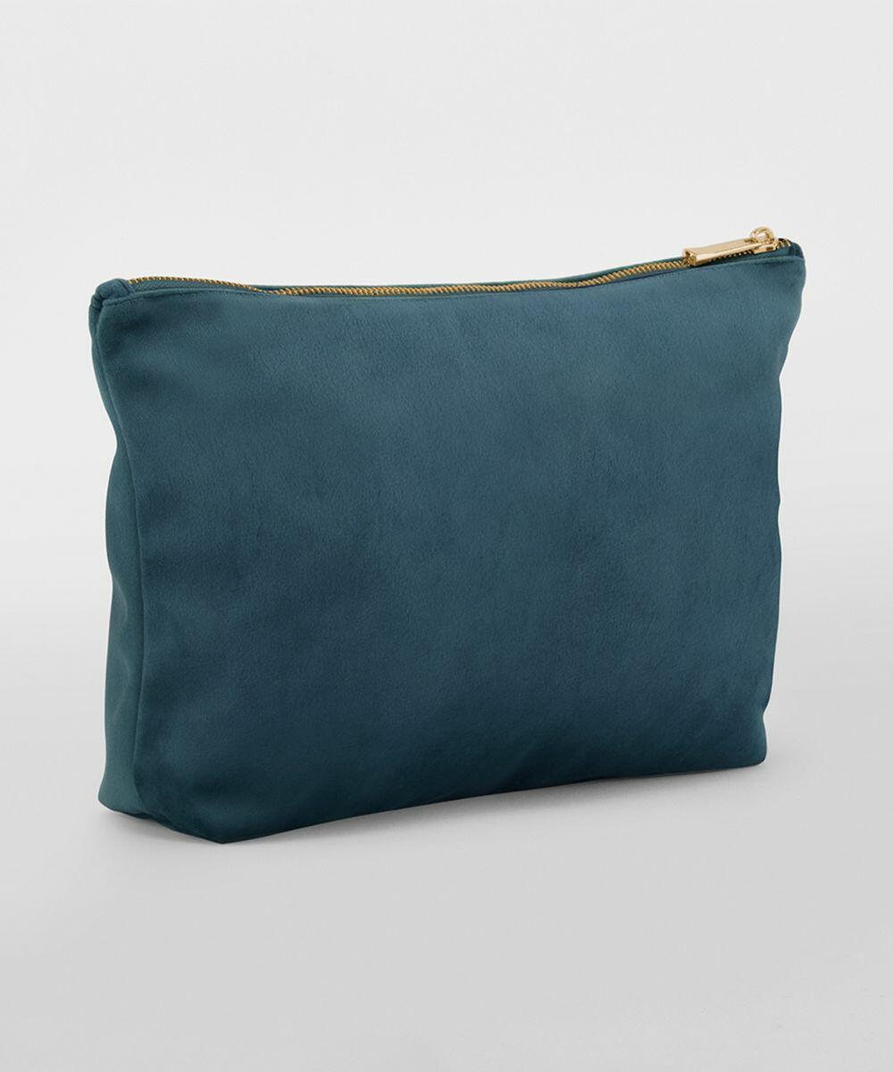 A teal zippered pouch standing upright against a plain white background. The pouch, BG714 from Bagbase, has a minimalist design with a smooth texture and a gold-colored zipper at the top.