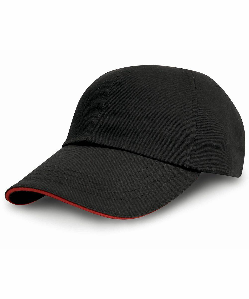 A Result RC10P black baseball cap with a red trim on the edge of the visor.