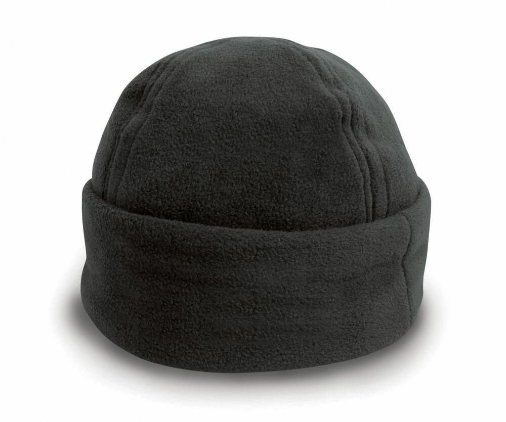The Result Winter Essentials RC141 dark gray fleece beanie hat features a folded brim and is depicted isolated on a white background.